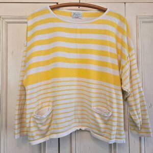 Benetton Yellow White Striped Sweater with Pockets Large